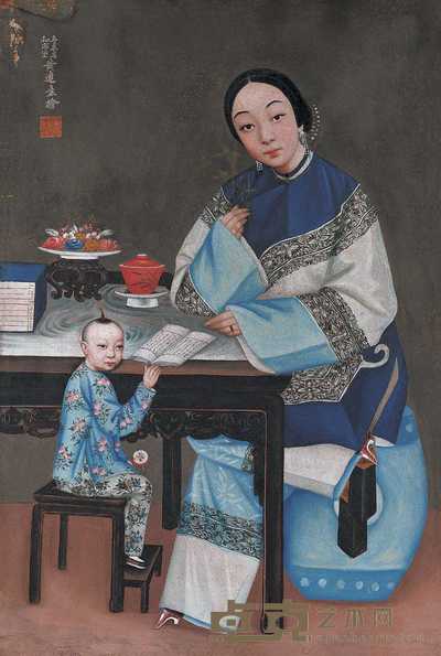 黄达生 清末民初 教子图 66.5×45cm